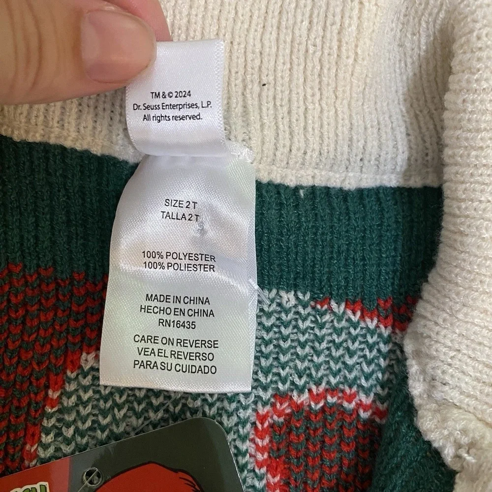 The Grinch‎ Full Zip Cardigan Size 2T Christmas Ugly Sweater Toddler Child